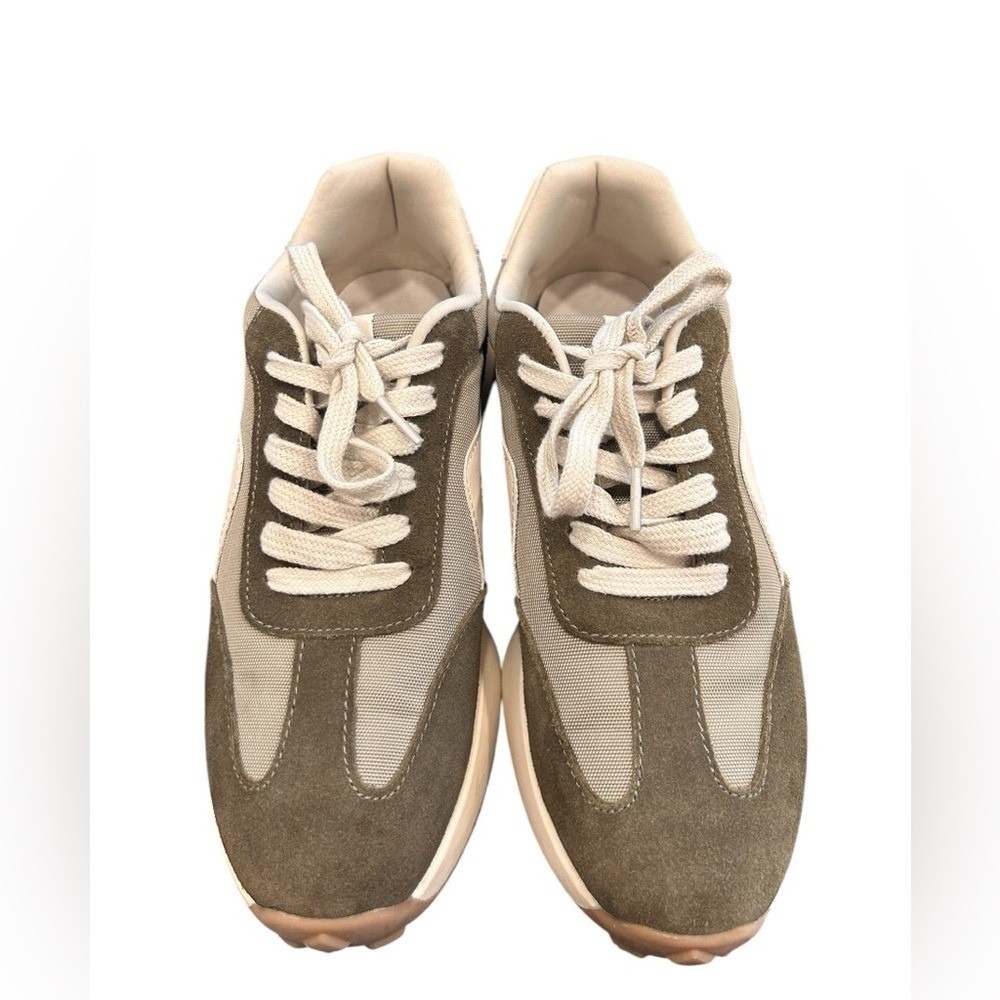 MTA Sports Womens Sneakers Lace Up Suede Mesh Olive White Tan Athletic Shoes
